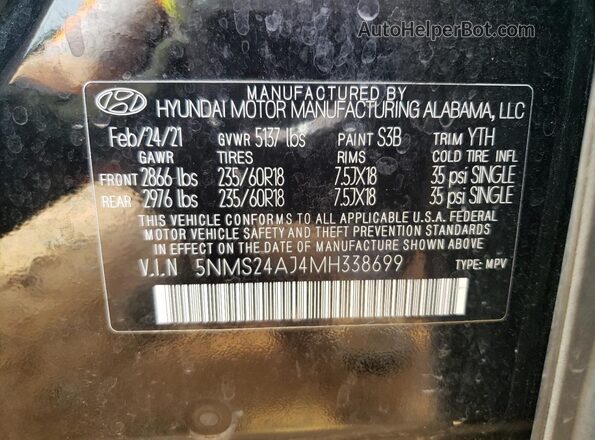 5NMS24AJ4MH338699 2021 HYUNDAI SANTA Black 