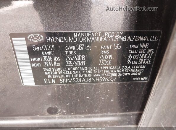 5NMS24AJ8NH396557 2022 HYUNDAI SANTA FE Gray Engine compartment view