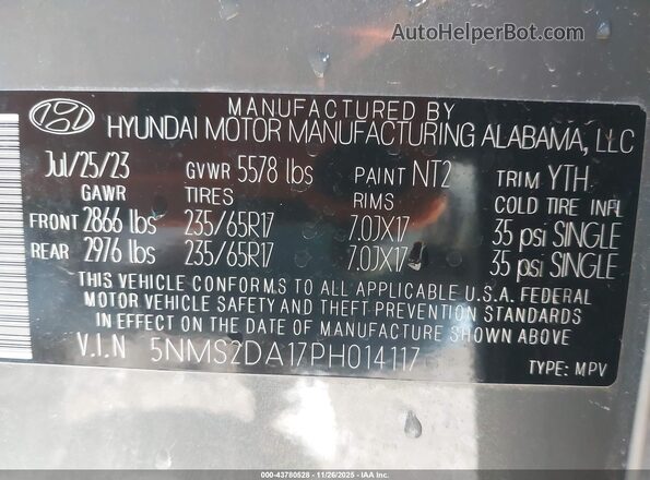 5NMS2DA17PH014117 2023 HYUNDAI SANTA FE HYBRID BLUE Gray Engine compartment view