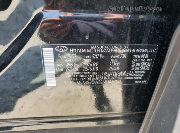5NMS2DAJ2NH437121 2022 HYUNDAI SANTA Black Widok komory silnika