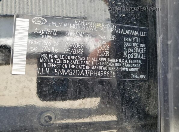5NMS2DAJ7PH498838 2023 HYUNDAI SANTA Black VIN կոդի պիտակի տեսք