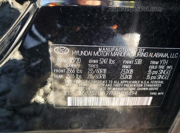 5NMS2DAJ9MH308694 2021 HYUNDAI SANTA Black Vista interior de 360 grados