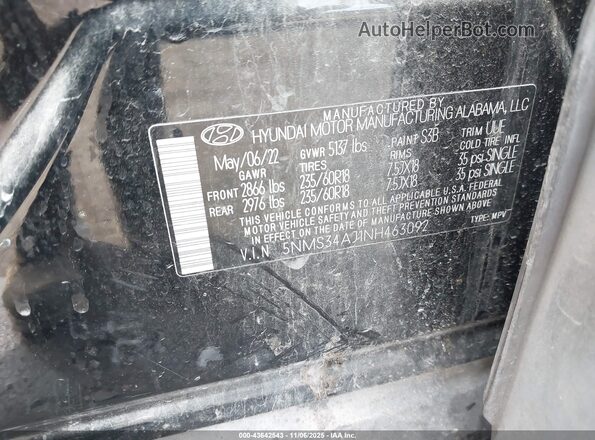 5NMS34AJ1NH463092 2022 HYUNDAI SANTA FE Black Vista del compartimento del motor