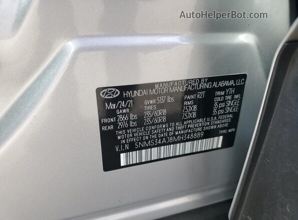 5NMS34AJ8MH348889 2021 HYUNDAI SANTA Gray VIN sticker view