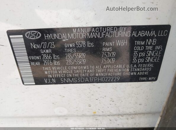 5NMS3DA17PH022229 2023 HYUNDAI SANTA FE HYBRID White ძრავის განყოფილების ხედი