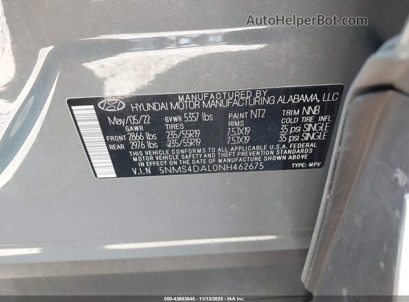 5NMS4DAL0NH462675 2022 HYUNDAI SANTA FE Gray Widok komory silnika