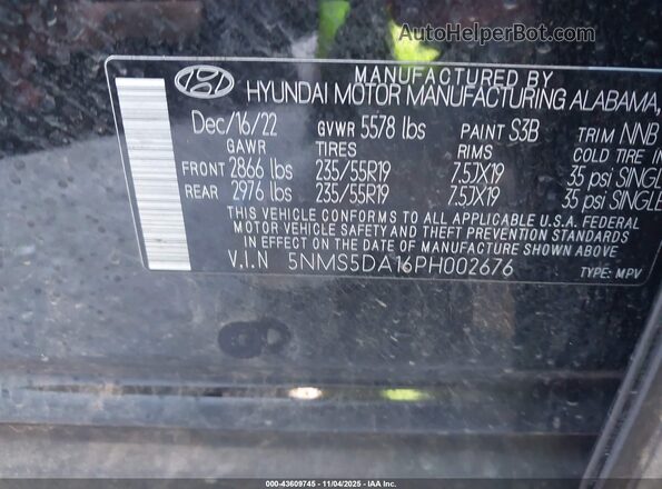 5NMS5DA16PH002676 2023 HYUNDAI SANTA FE HYBRID Black ძრავის განყოფილების ხედი