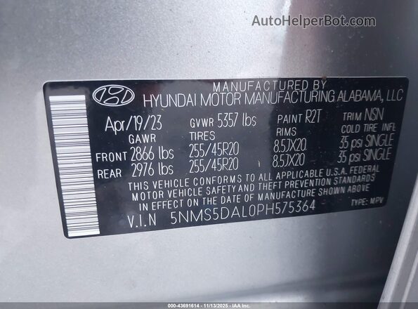 5NMS5DAL0PH575364 2023 HYUNDAI SANTA FE CALLIGRAPHY Silver Engine compartment view