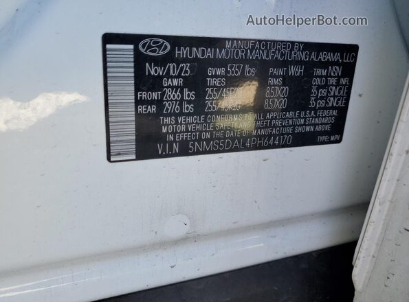 5NMS5DAL4PH644170 2023 HYUNDAI SANTA FE CALLIGRAPHY White Vista del compartimento del motor