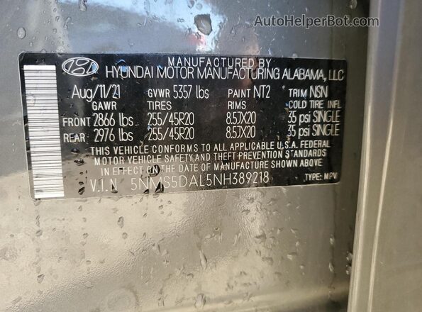 5NMS5DAL5NH389218 2022 HYUNDAI SANTA FE CALLIGRAPHY Gray Engine compartment view