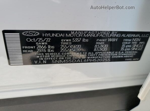 5NMS5DAL6PH520255 2023 HYUNDAI SANTA FE CALLIGRAPHY White Widok wnętrza 360 stopni