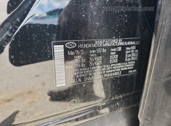 5NMS5DAL9NH448853 2022 HYUNDAI SANTA FE CALLIGRAPHY Black VIN კოდის სტიკერის ხედი