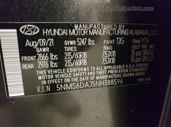 5NMS6DAJ5NH388596 2022 HYUNDAI SANTA Gray Панорамний вид салону 360°