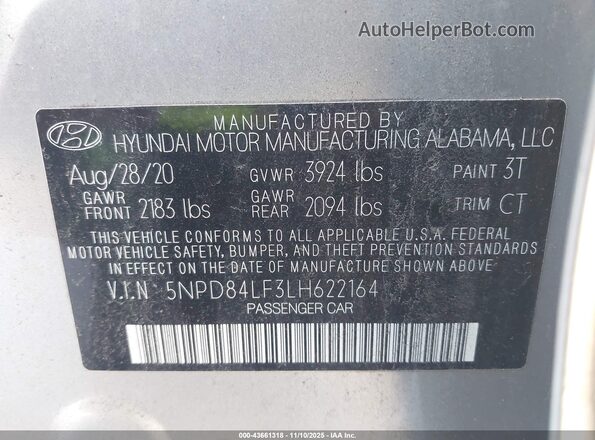 5NPD84LF3LH622164 2020 HYUNDAI ELANTRA Silver Вид підкапотного простору