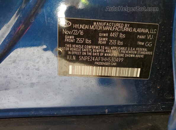 5NPE24AF1HH530499 2017 HYUNDAI SONATA Blue 