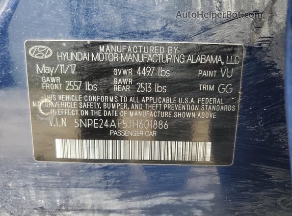 5NPE24AF5JH601886 2018 HYUNDAI SONATA Blue Вид підкапотного простору
