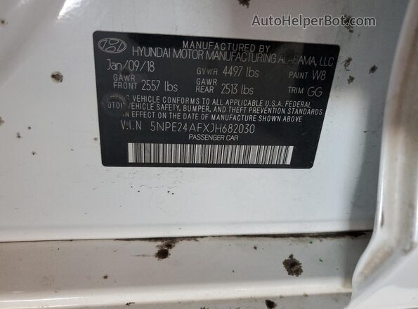5NPE24AFXJH682030 2018 HYUNDAI SONATA White 