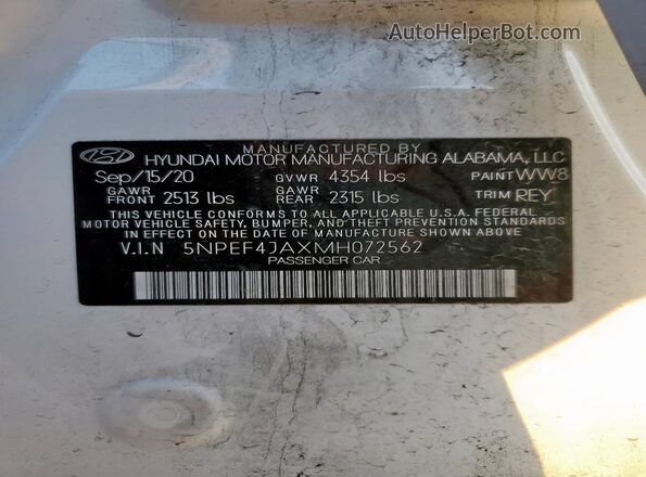 5NPEF4JAXMH072562 2021 HYUNDAI SONATA Белый Вид подкапотного пространства