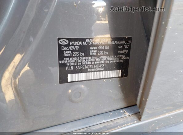 5NPEJ4J21LH014331 2020 HYUNDAI SONATA Gray Շարժիչի բաժամունքի տեսք