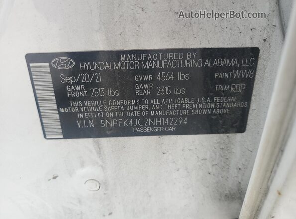 5NPEK4JC2NH142294 2022 HYUNDAI SONATA White Widok komory silnika
