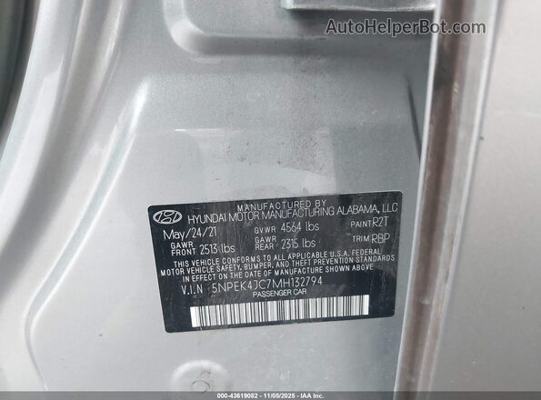 5NPEK4JC7MH132794 2021 HYUNDAI SONATA Silver Շարժիչի բաժամունքի տեսք