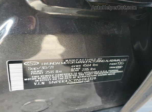 5NPEK4JC9NH143328 2022 HYUNDAI SONATA Серый Вид подкапотного пространства