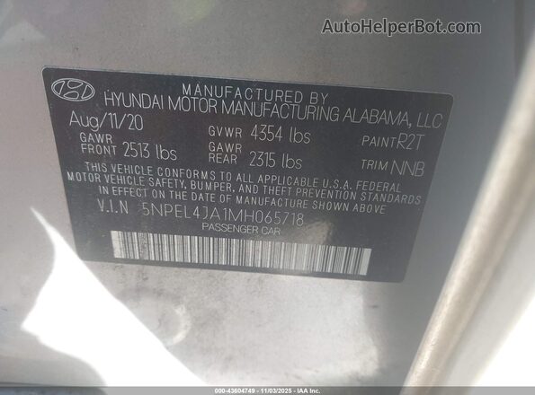 5NPEL4JA1MH065718 2021 HYUNDAI SONATA Silver Вид підкапотного простору