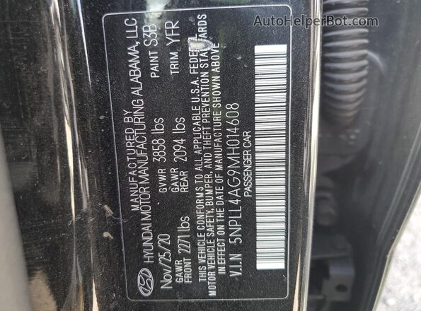 5NPLL4AG9MH014608 2021 HYUNDAI ELANTRA Black Vista de la etiqueta del VIN