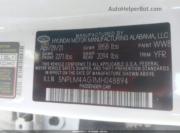 5NPLM4AG1MH048894 2021 HYUNDAI ELANTRA Белый Вид подкапотного пространства