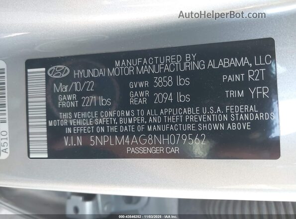 5NPLM4AG8NH079562 2022 HYUNDAI ELANTRA Silver Вид підкапотного простору
