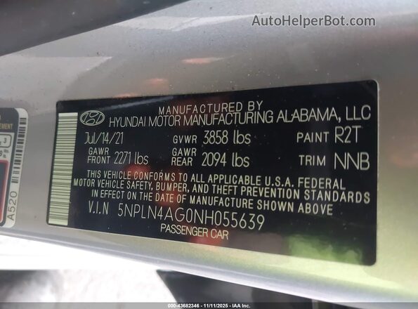 5NPLN4AG0NH055639 2022 HYUNDAI ELANTRA Gray Widok komory silnika