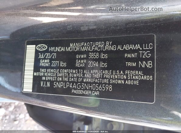 5NPLP4AG3NH056598 2022 HYUNDAI ELANTRA Black Widok komory silnika