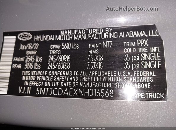 5NTJCDAEXNH016568 2022 HYUNDAI SANTA CRUZ Gray Vista del compartimento del motor