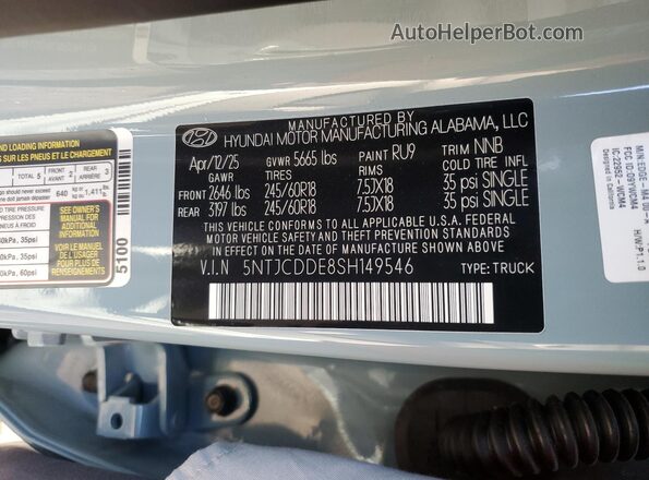 5NTJCDDE8SH149546 2025 HYUNDAI SANTA Blue VIN sticker view