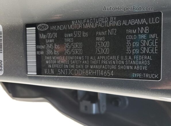 5NTJCDDF8RH114654 2024 HYUNDAI SANTA Gray Շարժիչի բաժամունքի տեսք