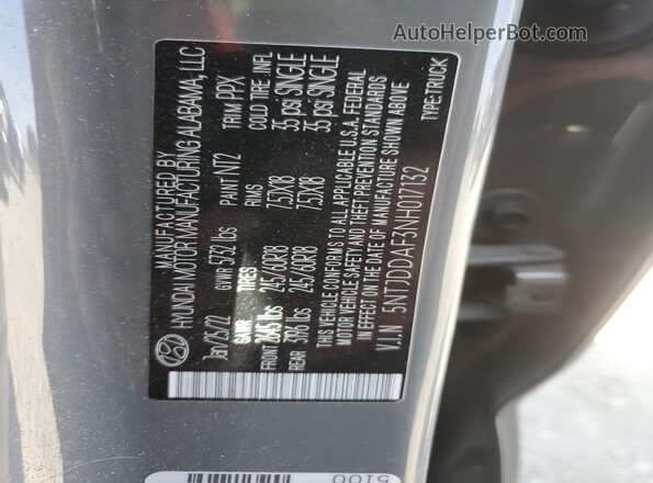 5NTJDDAF3NH017132 2022 HYUNDAI SANTA Gray Вид наклейки з VIN-кодом