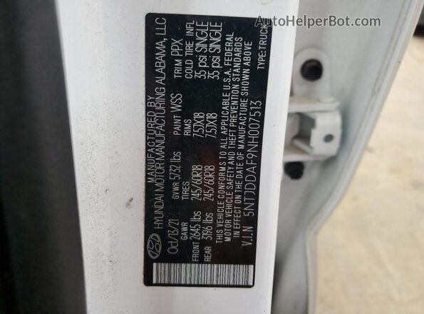 5NTJDDAF9NH007513 2022 HYUNDAI SANTA White Вид підкапотного простору