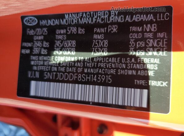 5NTJDDDF8SH143915 2025 HYUNDAI SANTA Red Engine compartment view