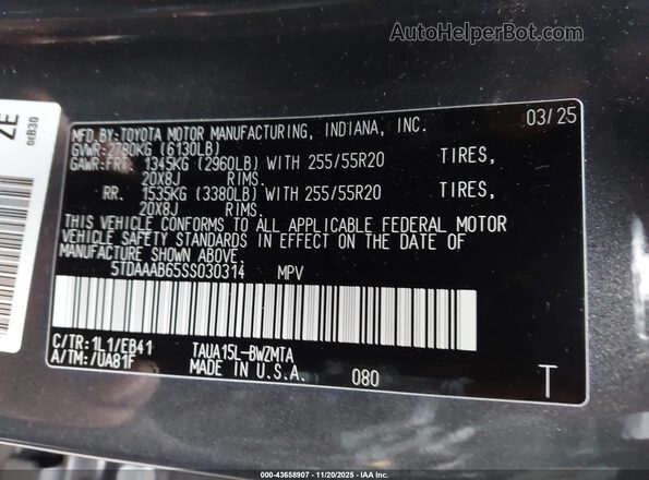 5TDAAAB65SS030314 2025 LEXUS TX 350 Gray ძრავის განყოფილების ხედი