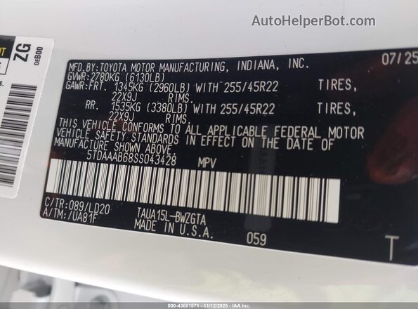 5TDAAAB68SS043428 2025 LEXUS TX 350 White Շարժիչի բաժամունքի տեսք