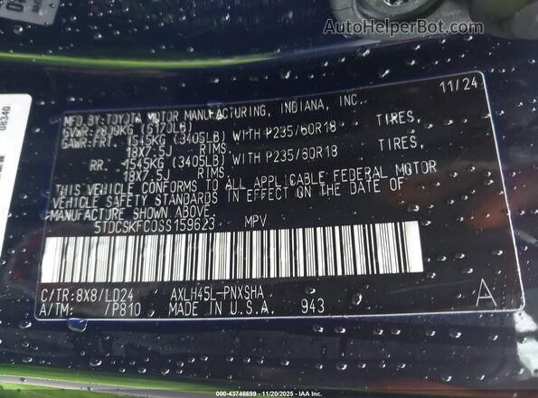5TDCSKFC0SS159623 2025 TOYOTA SIENNA Blue Շարժիչի բաժամունքի տեսք