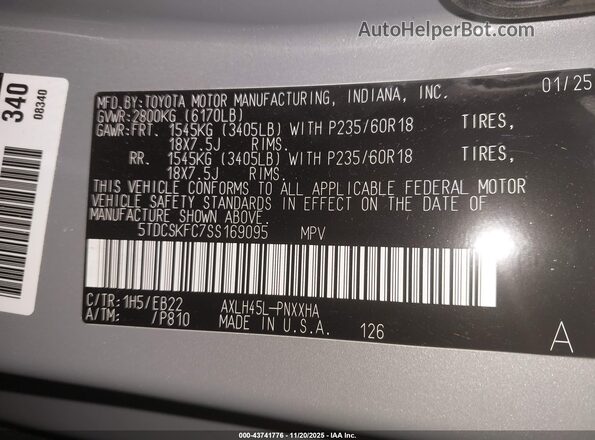 5TDCSKFC7SS169095 2025 TOYOTA SIENNA Gray Շարժիչի բաժամունքի տեսք