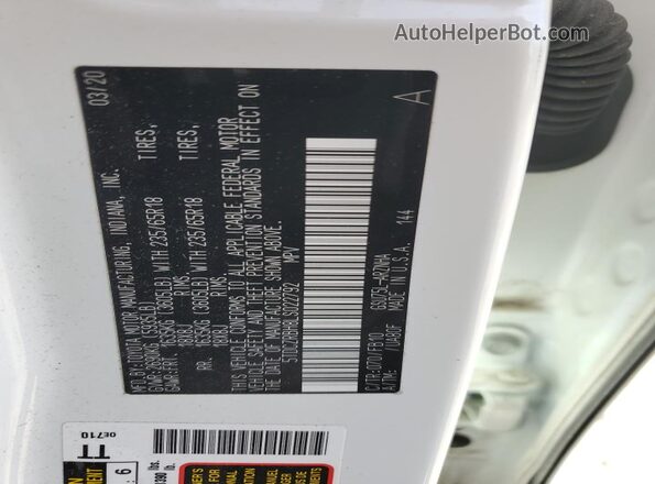 5TDCZRBH8LS022792 2020 TOYOTA HIGHLANDER White Vista de la etiqueta del VIN