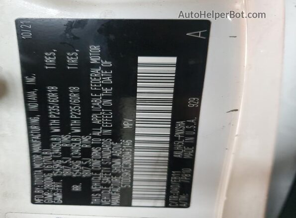 5TDDSKFC3NS043146 2022 TOYOTA SIENNA Белый Вид наклейки с VIN-кодом