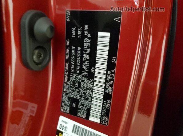 5TDESKFC3PS098476 2023 TOYOTA LIMITED Red VIN კოდის სტიკერის ხედი