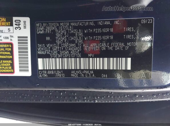 5TDESKFC6PS107106 2023 TOYOTA SIENNA Blue 