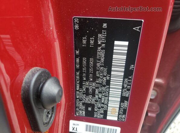 5TDFZRBH8LS045678 2020 TOYOTA HIGHLANDER Red VIN sticker view