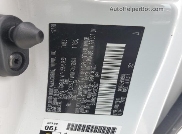 5TDXRKEC0MS009027 2021 TOYOTA SIENNA White Widok naklejki z numerem VIN