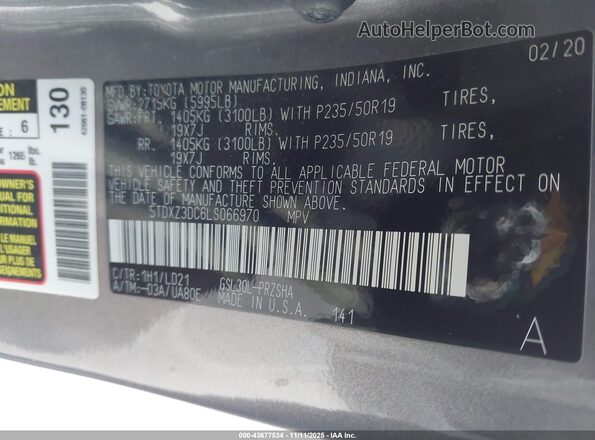 5TDXZ3DC6LS066970 2020 TOYOTA SIENNA Серый 