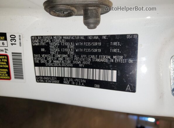 5TDXZ3DCXLS025046 2020 TOYOTA SIENNA White 